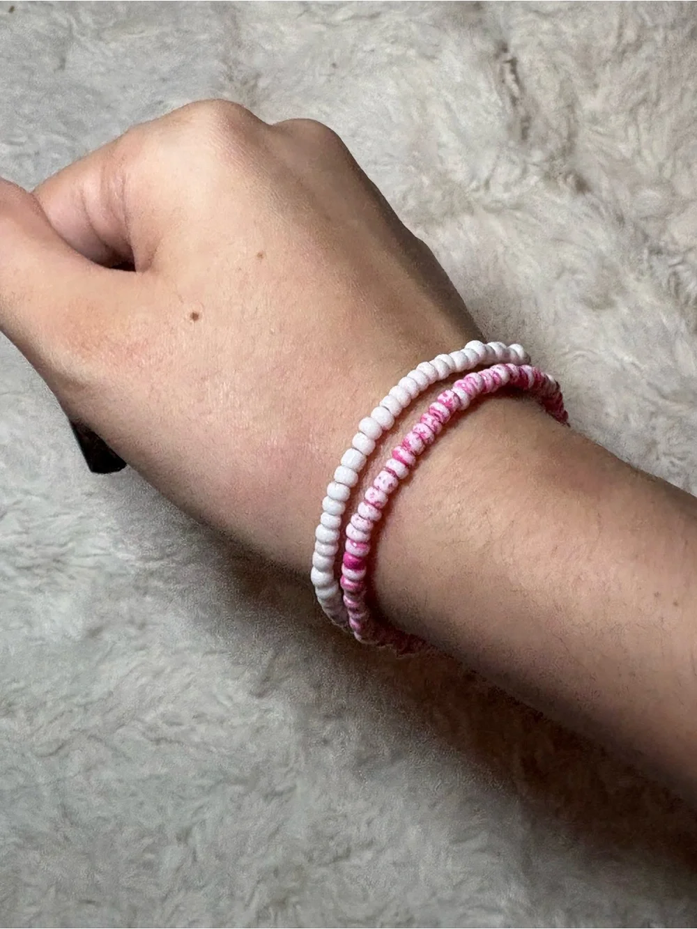 Pink & White Beaded Stretch Bracelet Set - Women Jewelry
